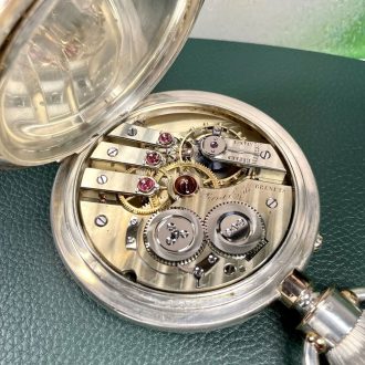 Oversized Swiss silver and rose gold lever watch Circa 1900