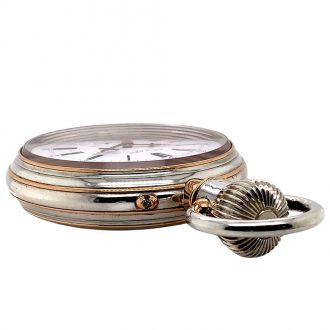 Oversized Swiss silver and rose gold lever watch Circa 1900