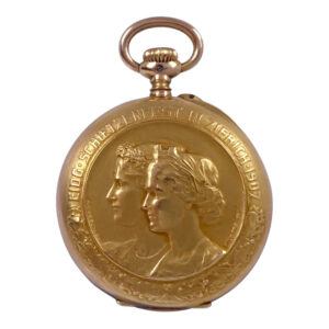 Rare Swiss 18K gold commemorative lever watch Circa 1906