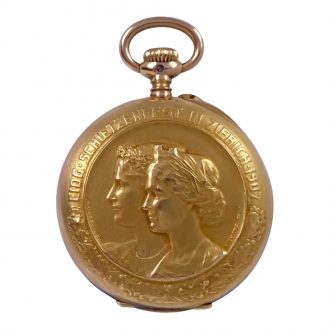 Rare Swiss 18K gold commemorative lever watch Circa 1906