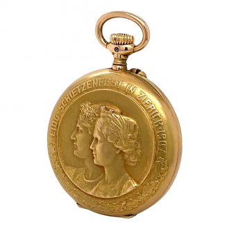Rare Swiss 18K gold commemorative lever watch Circa 1906