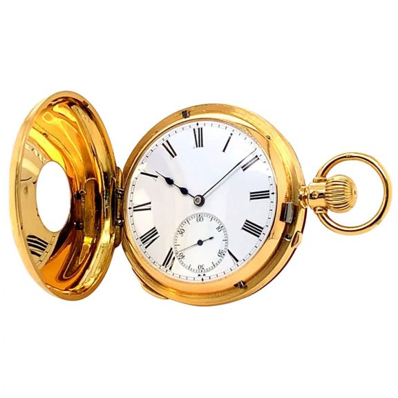 Swiss/English 18 carat gold half hunting cased repeating lever Circa 1907 Swiss/English 18 carat gold half hunting cased repeating lever Circa 1907