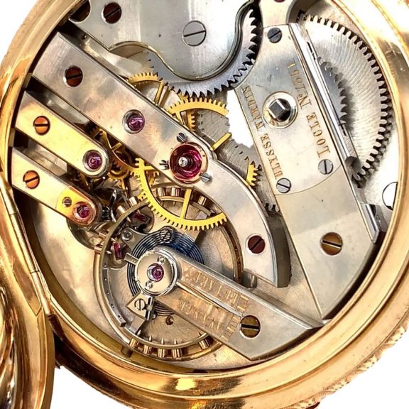 Heavy Swiss 18K gold hunting cased anchor chronometer Circa 1880 Heavy Swiss 18K gold hunting cased anchor chronometer Circa 1880