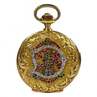 Swiss gold, diamond, ruby ​​and emerald set repeating lever Circa 1880