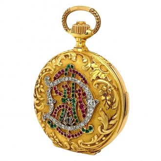 Swiss gold, diamond, ruby ​​and emerald set repeating lever Circa 1880