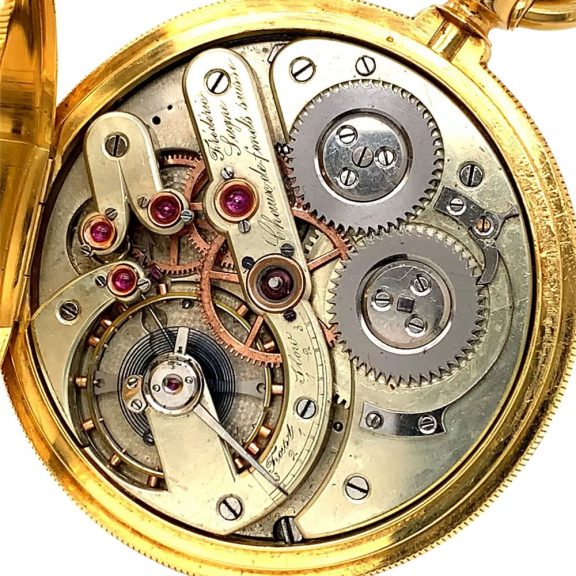 Swiss 18K gold hunting cased lever pocket watch Circa 1880 Swiss 18K gold hunting cased lever pocket watch Circa 1880