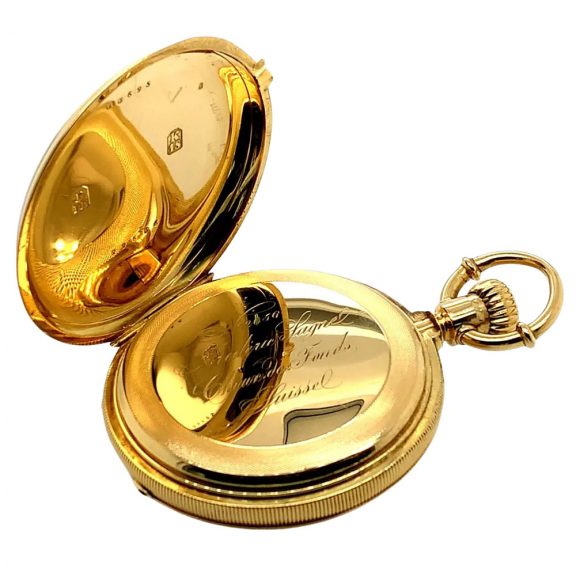 Swiss 18K gold hunting cased lever pocket watch Circa 1880 Swiss 18K gold hunting cased lever pocket watch Circa 1880
