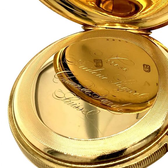 Swiss 18K gold hunting cased lever pocket watch Circa 1880 Swiss 18K gold hunting cased lever pocket watch Circa 1880
