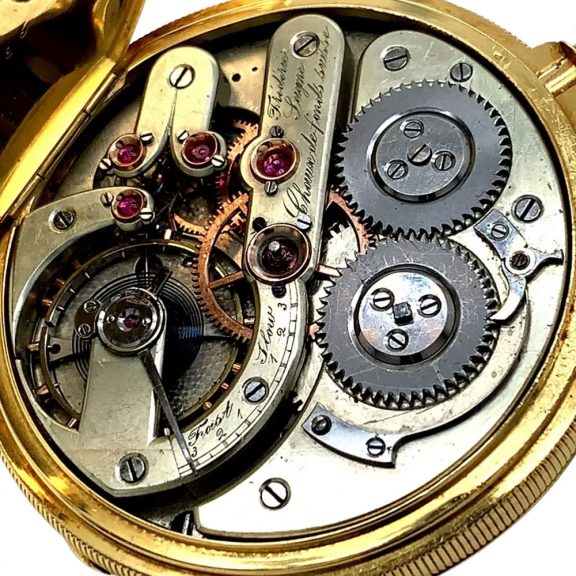 Swiss 18K gold hunting cased lever pocket watch Circa 1880 Swiss 18K gold hunting cased lever pocket watch Circa 1880