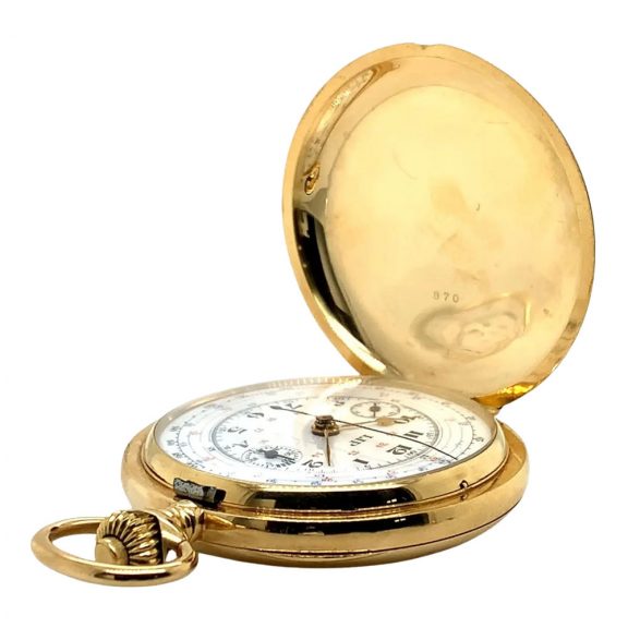 French 18K gold lever chronograph with tachymeter Circa 1915 French 18K gold lever chronograph with tachymeter Circa 1915