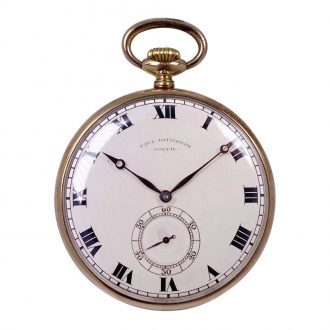 Flat Swiss 18K gold open faced lever pocket watch Circa 1910