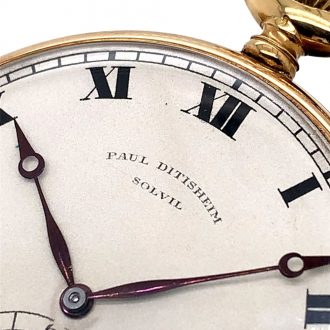 Flat Swiss 18K gold open faced lever pocket watch Circa 1910