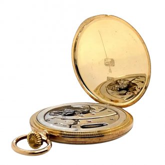 Flat Swiss 18K gold open faced lever pocket watch Circa 1910