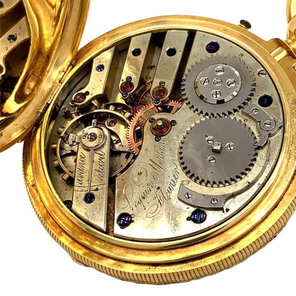 Large Swiss 18K gold hunting cased pocket chronometer Circa 1880 Large Swiss 18K gold hunting cased pocket chronometer Circa 1880
