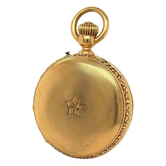 Large Swiss 18K gold hunting cased pocket chronometer Circa 1880 Large Swiss 18K gold hunting cased pocket chronometer Circa 1880
