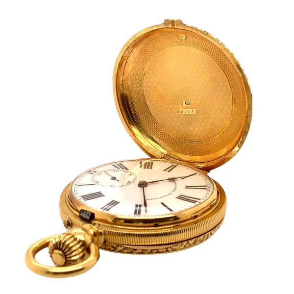 Large Swiss 18K gold hunting cased pocket chronometer Circa 1880 Large Swiss 18K gold hunting cased pocket chronometer Circa 1880