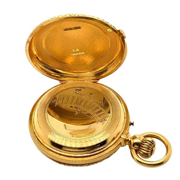 Large Swiss 18K gold hunting cased pocket chronometer Circa 1880 Large Swiss 18K gold hunting cased pocket chronometer Circa 1880