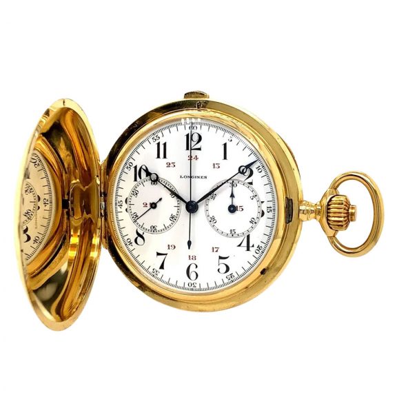 Swiss 18K gold hunting cased lever chronograph Circa 1945 Swiss 18K gold hunting cased lever chronograph Circa 1945