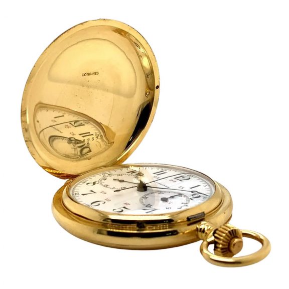 Swiss 18K gold hunting cased lever chronograph Circa 1945 Swiss 18K gold hunting cased lever chronograph Circa 1945