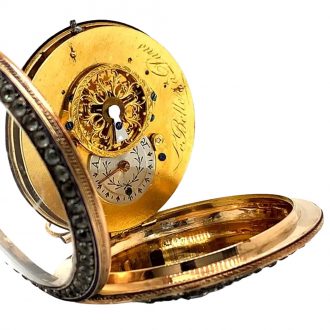 French gold and enamel gemstone set verge with date Circa 1795