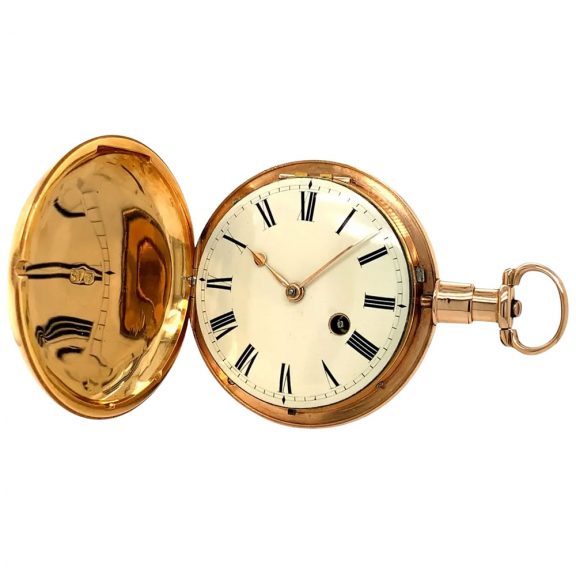 English 18K rose gold hunting cased cylinder watch Circa 1803 English 18K rose gold hunting cased cylinder watch Circa 1803