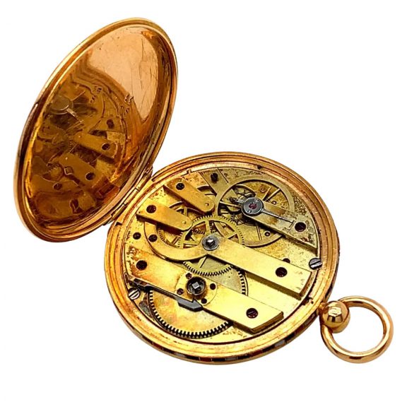 French gold and pietra dura open faced cylinder watch Circa 1835 French gold and pietra dura open faced cylinder watch Circa 1835