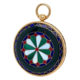 French gold and pietra dura open faced cylinder watch Circa 1835