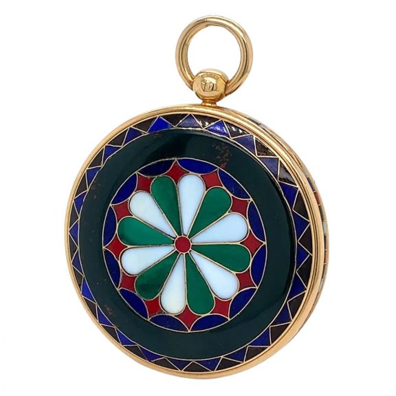 French gold and pietra dura open faced cylinder watch Circa 1835 French gold and pietra dura open faced cylinder watch Circa 1835