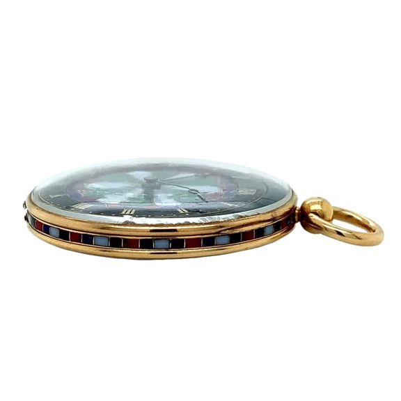 French gold and pietra dura open faced cylinder watch Circa 1835 French gold and pietra dura open faced cylinder watch Circa 1835
