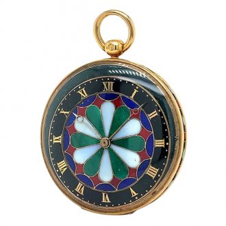 French gold and pietra dura open faced cylinder watch Circa 1835