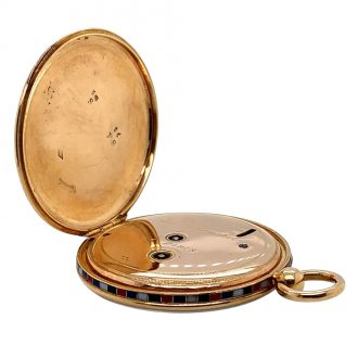 French gold and pietra dura open faced cylinder watch Circa 1835