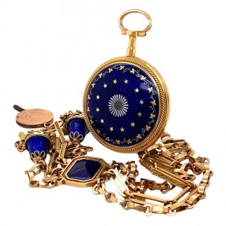 French gold and enamel verge pocket watch with chatelaine Circa 1775