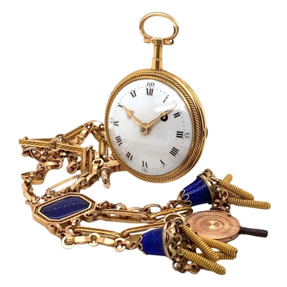 French gold and enamel verge pocket watch with chatelaine Circa 1775 French gold and enamel verge pocket watch with chatelaine Circa 1775