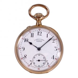 Small German 18K rose gold open faced lever watch Circa 1884
