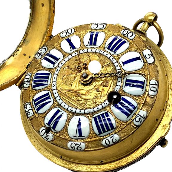 Exceptional Swiss fire gilded verge oignon watch Circa 1700 Exceptional Swiss fire gilded verge oignon watch Circa 1700