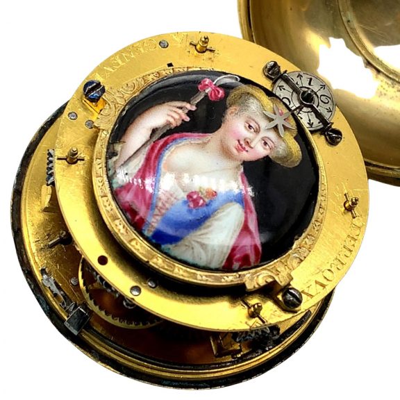 Exceptional Swiss fire gilded verge oignon watch Circa 1700 Exceptional Swiss fire gilded verge oignon watch Circa 1700