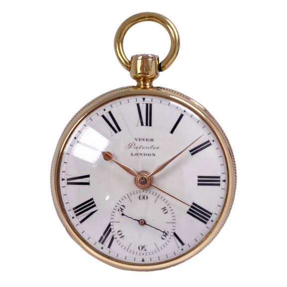 English gold open faced cylinder watch with alarm Circa 1817 English gold open faced cylinder watch with alarm Circa 1817