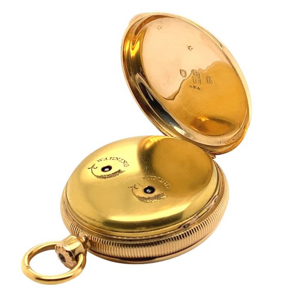 English gold open faced cylinder watch with alarm Circa 1817 English gold open faced cylinder watch with alarm Circa 1817