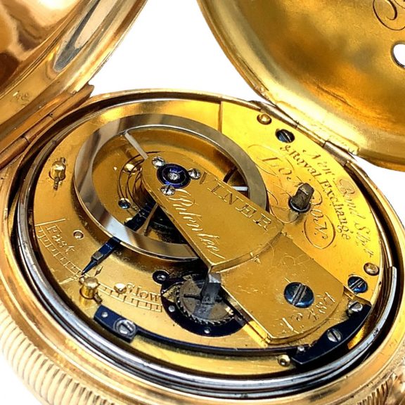 English gold open faced cylinder watch with alarm Circa 1817 English gold open faced cylinder watch with alarm Circa 1817