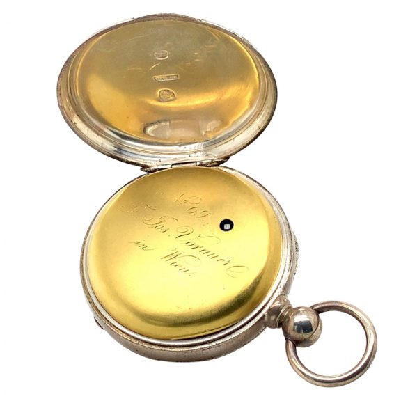 Austrian silver precision watch in mahogany box Circa 1864 Austrian silver precision watch in mahogany box Circa 1864