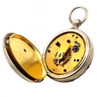 Austrian silver precision watch in mahogany box Circa 1864
