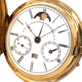 Swiss gold repeating lever with calendar and moon phases Circa 1900
