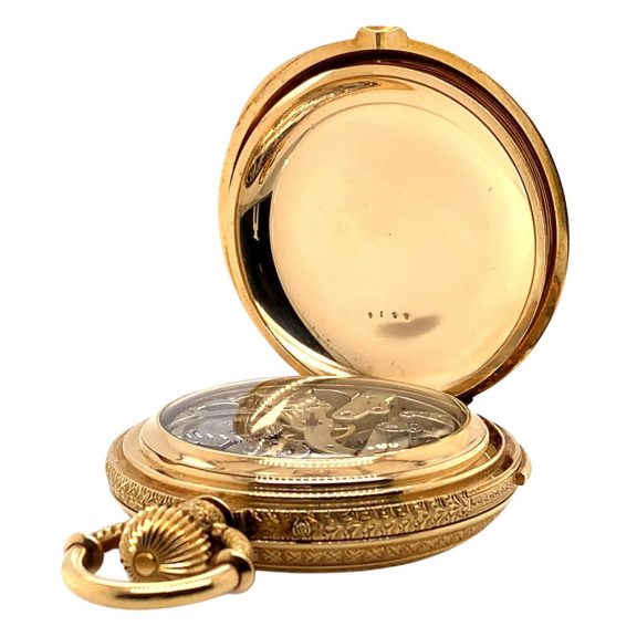 Swiss gold repeating lever with calendar and moon phases Circa 1900 Swiss gold repeating lever with calendar and moon phases Circa 1900