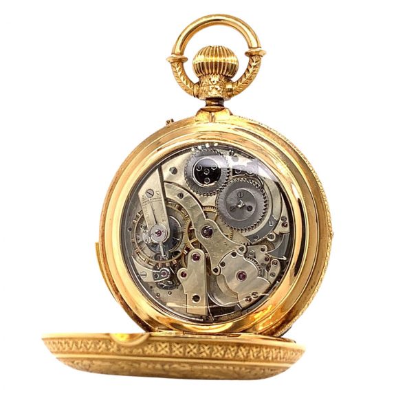 Swiss gold repeating lever with calendar and moon phases Circa 1900 Swiss gold repeating lever with calendar and moon phases Circa 1900