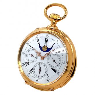 Swiss rose gold repeating lever with calendar and moon phases Circa 1890 Swiss rose gold repeating lever with calendar and moon phases Circa 1890