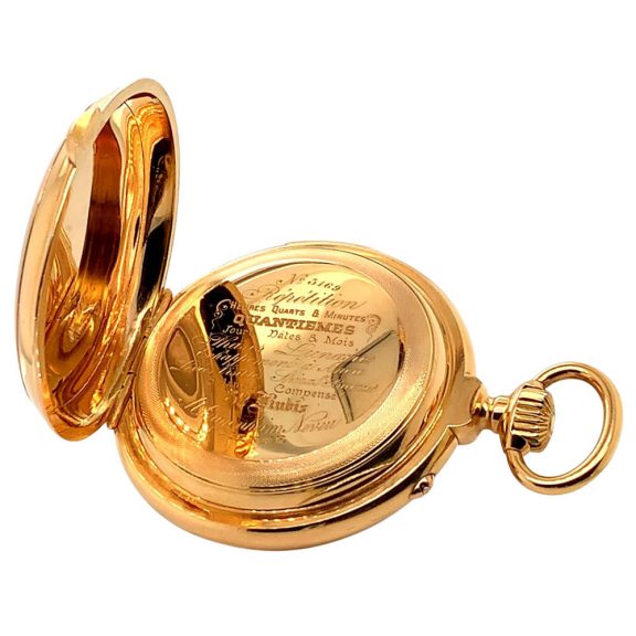 Swiss rose gold repeating lever with calendar and moon phases Circa 1890 Swiss rose gold repeating lever with calendar and moon phases Circa 1890