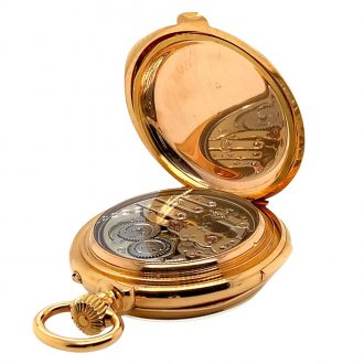 Swiss rose gold repeating lever with calendar and moon phases Circa 1890 Swiss rose gold repeating lever with calendar and moon phases Circa 1890