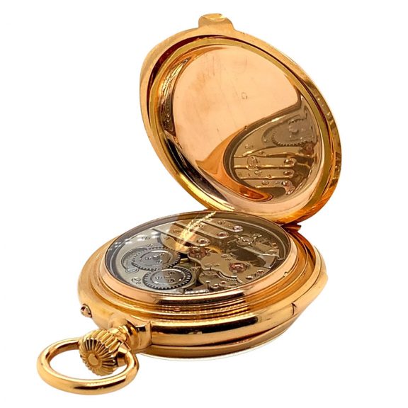 Swiss rose gold repeating lever with calendar and moon phases Circa 1890 Swiss rose gold repeating lever with calendar and moon phases Circa 1890