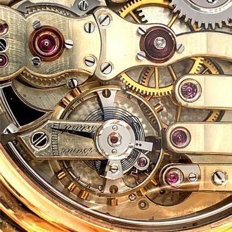 Swiss rose gold repeating lever with calendar and moon phases Circa 1890 Swiss rose gold repeating lever with calendar and moon phases Circa 1890