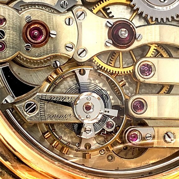 Swiss rose gold repeating lever with calendar and moon phases Circa 1890 Swiss rose gold repeating lever with calendar and moon phases Circa 1890